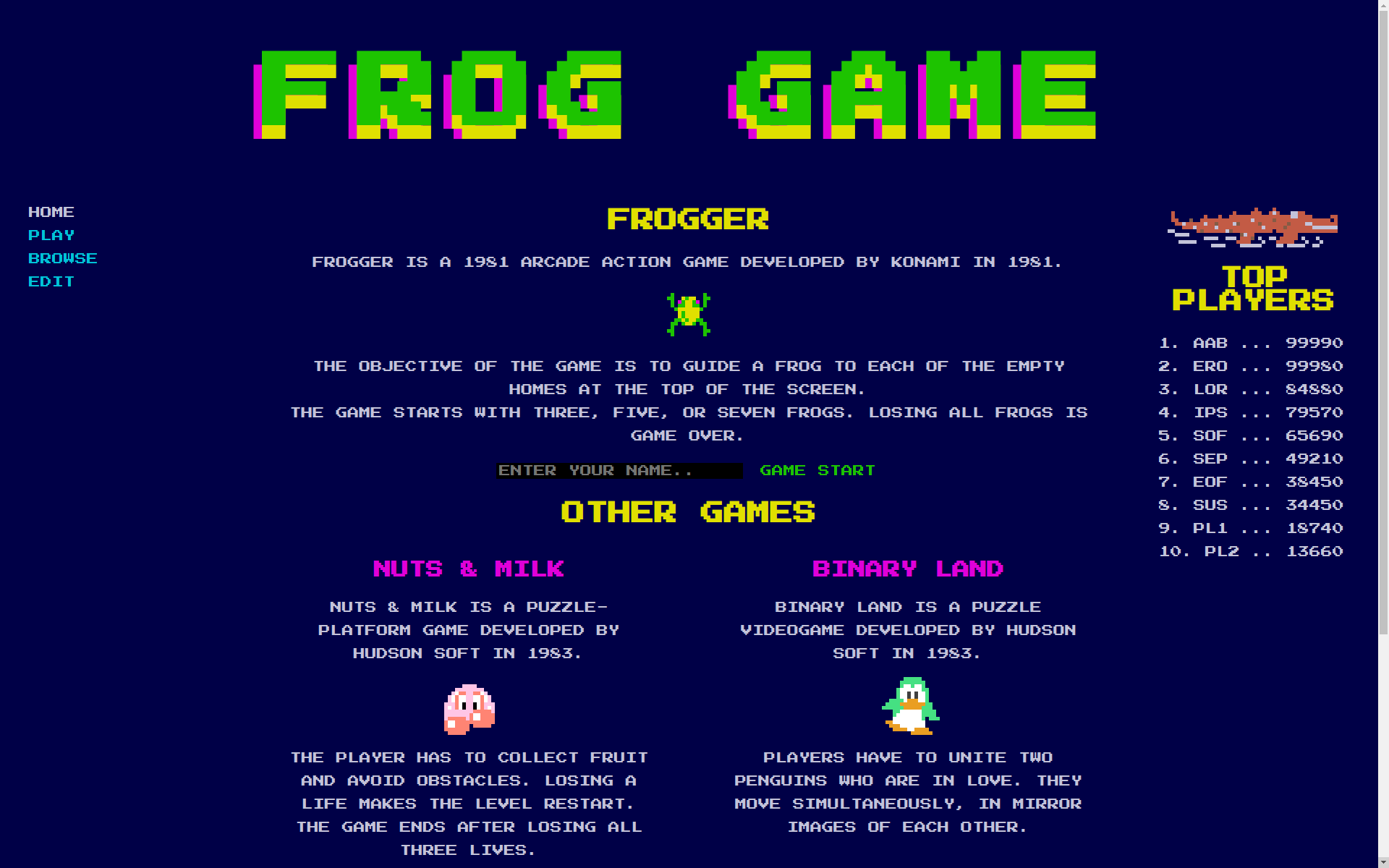 Frogger Website